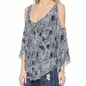 Free People Low V Neck Cold Shoulder Boho Blouse